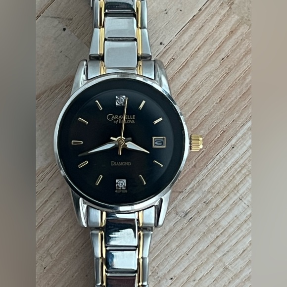 Caravelle by Bulova Ladies Watch Diamonds Black Dial Two Tone Bracelet - Picture 3 of 13